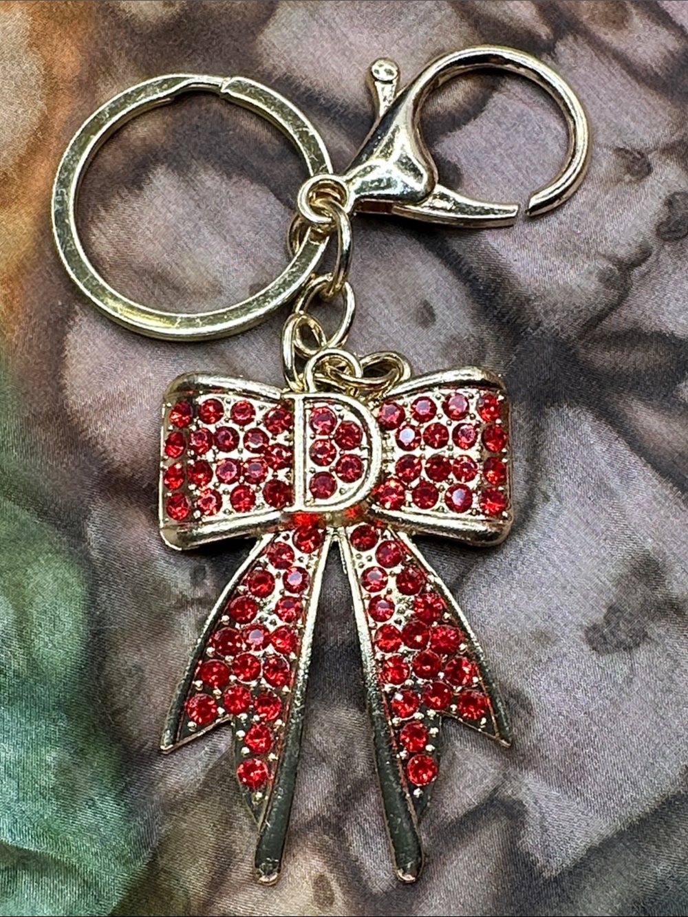 Gold-Tone Red Crystal Bow Keychain Charm - D Accent